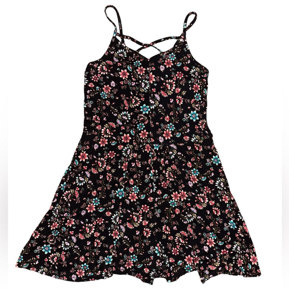 Art Class Multi-Colored Floral Black Girls Romper Sz Large 10/12